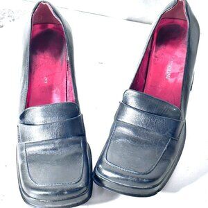 Enzo Angiolini Shoes Square Toe Tip Size 7,5 Black Leather Heels Slip On